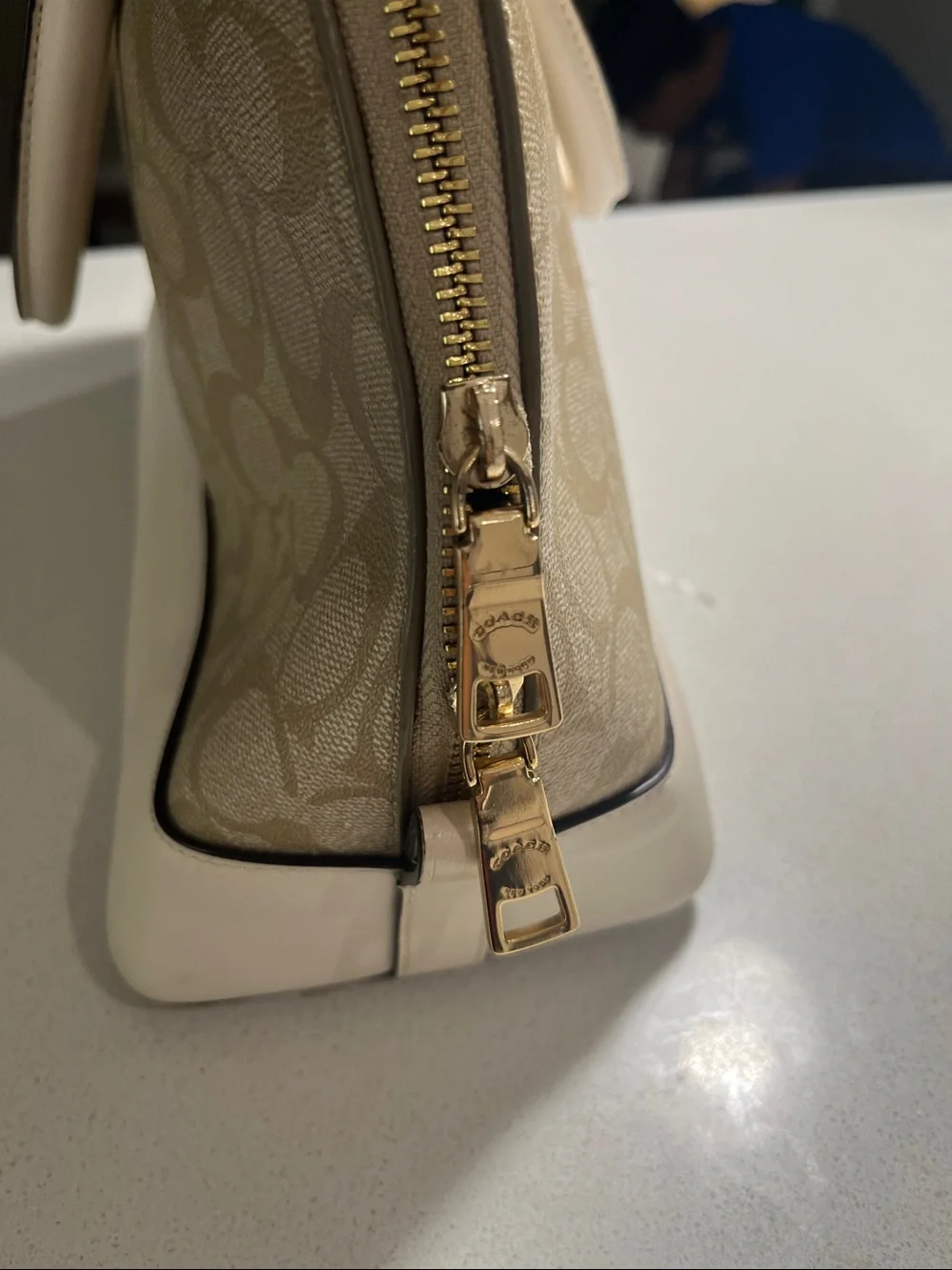 Coach Sierra Satchel In Signature Handbag Crossbody Beige & Khaki gold hardware